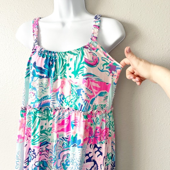 Lilly Pulitzer Loro Patch-to-Match Tiered Cotton Pink Maxi Dress women's size XS - Picture 3 of 11